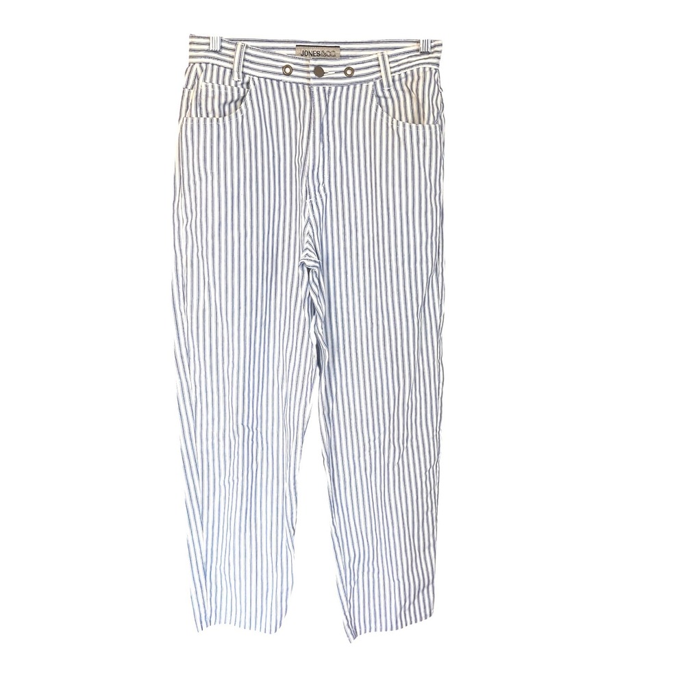 Jones & Co. Blue‎ White coastal Cottage Stripe High Waisted Mom Jeans Size 10